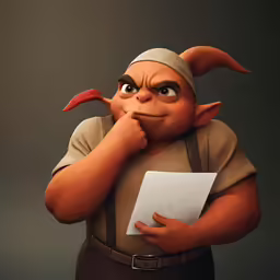the character from shry is holding a paper and looking at it