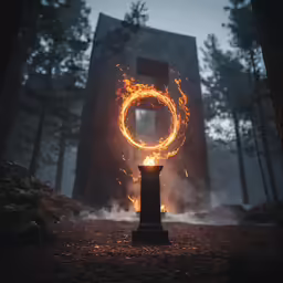 a large fire ball in the middle of a forest