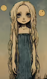 a girl with long blonde hair has a creepy look on her face