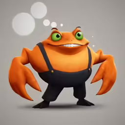 a crab with green eyes is holding on to an orange