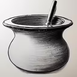 a drawing of a pot with a pen in it