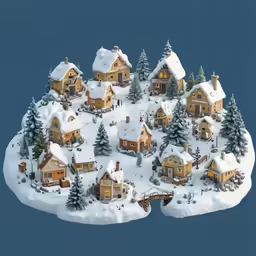 a papercraft model of a snow - covered village