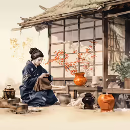 there is a woman that is on the phone by vases
