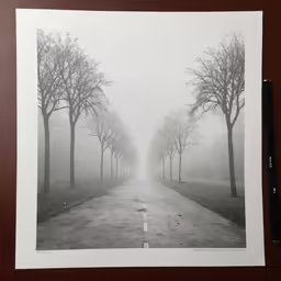 an open book with trees and fog on the sides