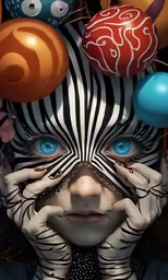 a woman with colorful makeup and an animal - print mask