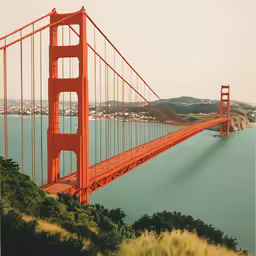 the golden gate bridge stretches across the bay with many other bridges in the background