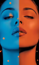 a woman in blue and orange make up for makeup