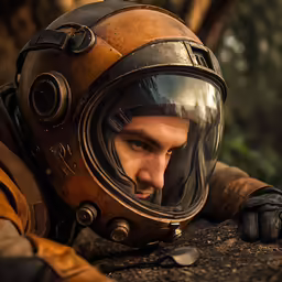 a person in a helmet is wearing some type of helmet