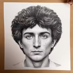a drawing of a man with wavy hair