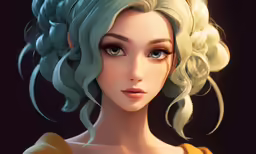 the blonde haired girl is wearing long curly green hair