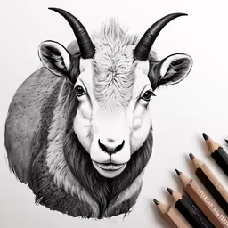 an ink drawing of a ram on paper