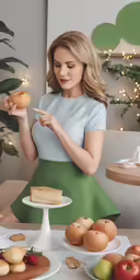 a woman is reaching up to cut into cake