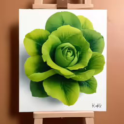 a flower is being displayed on a canvas on a easel