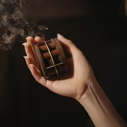 a hand holding a brown smoke container