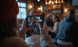 a person taking a photo in a bar