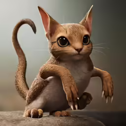 the brown cat has big eyes and brown fur