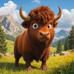 the head and shoulders of a red, furry animal stands on green grass