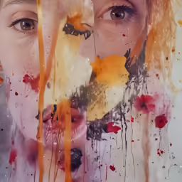 the art is done with yellow and red paint