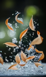 a group of autumn leaves are falling from a tree branch