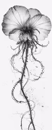 a single flower with lots of tiny petals and water droplets,the large flower has some plants attached to it