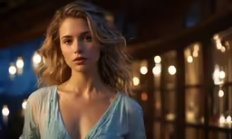a beautiful young lady standing in front of candles