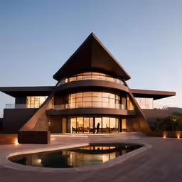 a very large house with a big pool in front of it