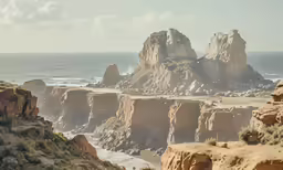 a rocky beach on a partly populated ocean