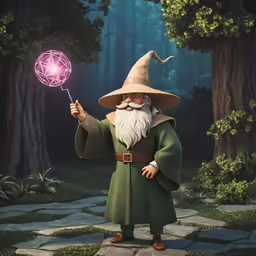 a small wizard with an odd hat is holding a glowing ball