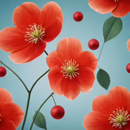 flowers with stems on a light blue background