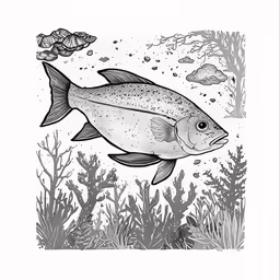 a black and white drawing of a fish on water