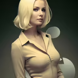 blond haired woman in brown blouse posing for camera