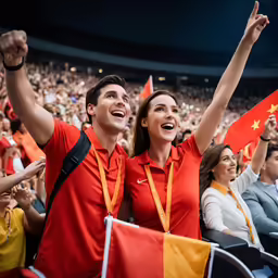 the people are holding flags in their hand