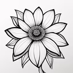 a black and white drawing of a flower