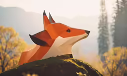 a paper sculpture of a fox in a forest