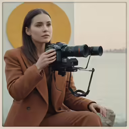 woman on a set up to take a photo with her camera