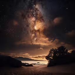 milky is seen over the water from an island