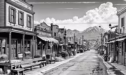 an image of a black and white townscape,an old black and white picture of a town on a mountain
