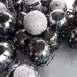 some shiny metallic balls of chocolate have water droplets
