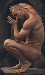 a naked man is sitting on the ground