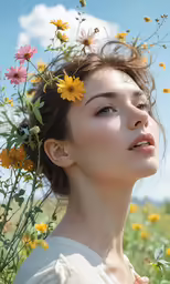 a girl with flower crown on her head