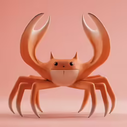 an orange crab has two large antennae, one with a small face