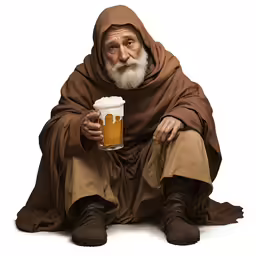 a man is sitting down and holding a cup