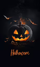 a pumpkin with candles lit on it in the dark