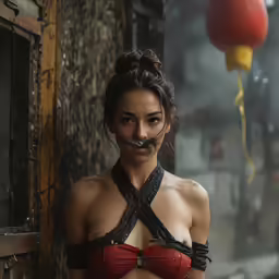 a woman with her nose in the shape of a mustache