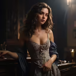 a woman in an ornate dress posing for a photo