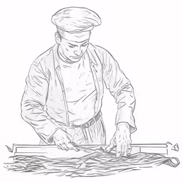 chef chopping meat on a table with his hands and knives