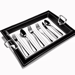 a tray that has spoons, forks and knifes in it