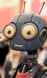 a small toy robot has big eyes