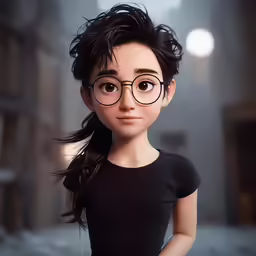 an animation character, with eyeglasses, poses for a photograph