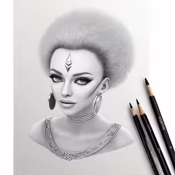 a drawing of an afro woman with big earrings